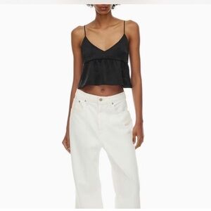 Wilfred Black V-Neck Peplum Camisole with Spaghetti Straps